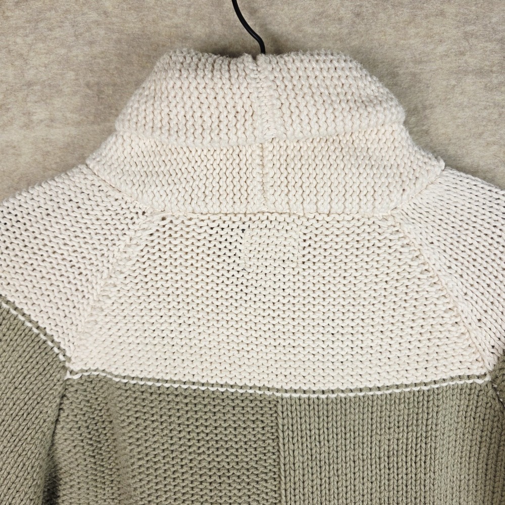 Hand-knit Cabin Coastal Patchwork Sweater Cowl Neck Button Front Chunky‎ Neutral - Picture 7 of 15
